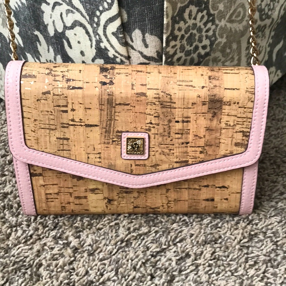 Anne Klein cork  and pink trim Cross body Wallet purse